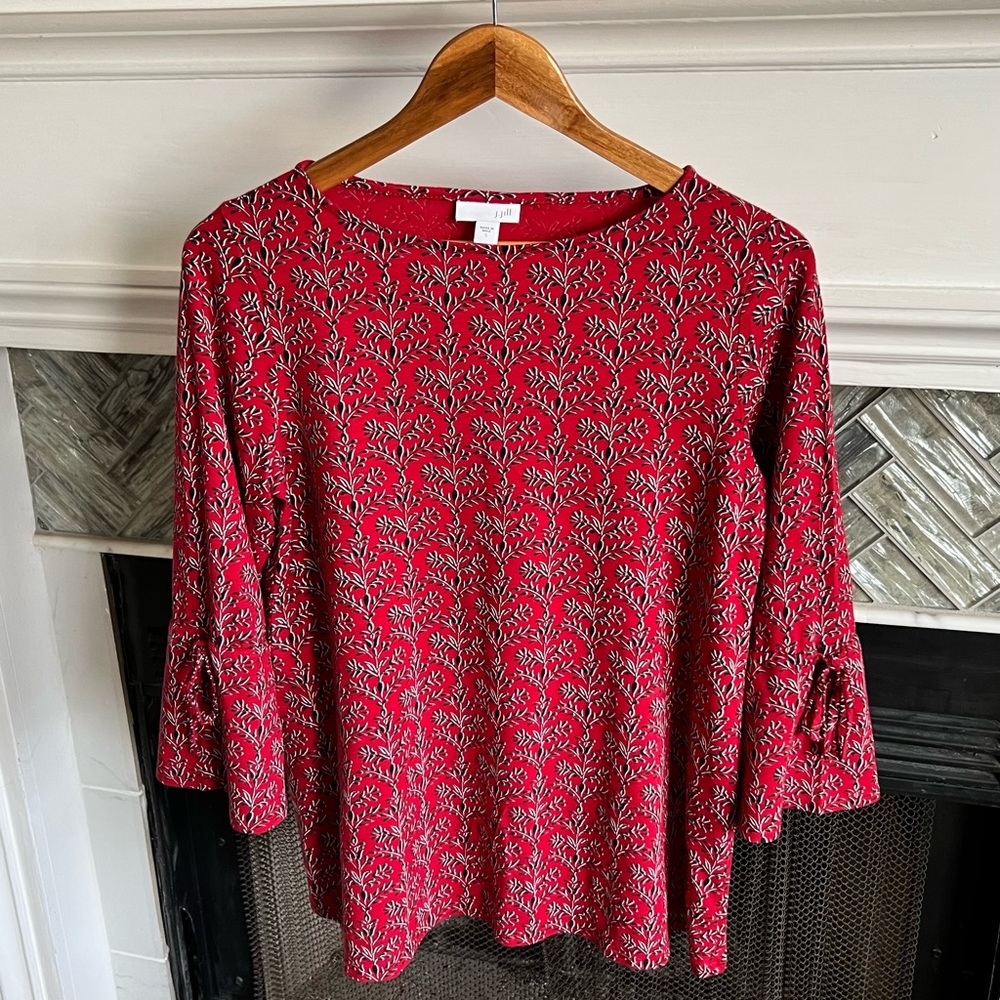 J. JILL So SOFT Floral BELL SLEEVE With TIES Comfortable COTTON MODAL Top S